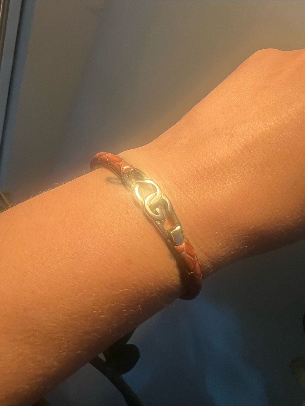 Vintage 70s Gucci Snakeskin Leather Cuff Bracelet 24K Gold Plated Italy
